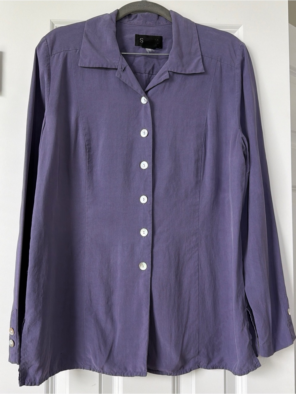 Silx 100% Silk Lavender Button-Down Long Sleeve Shirt